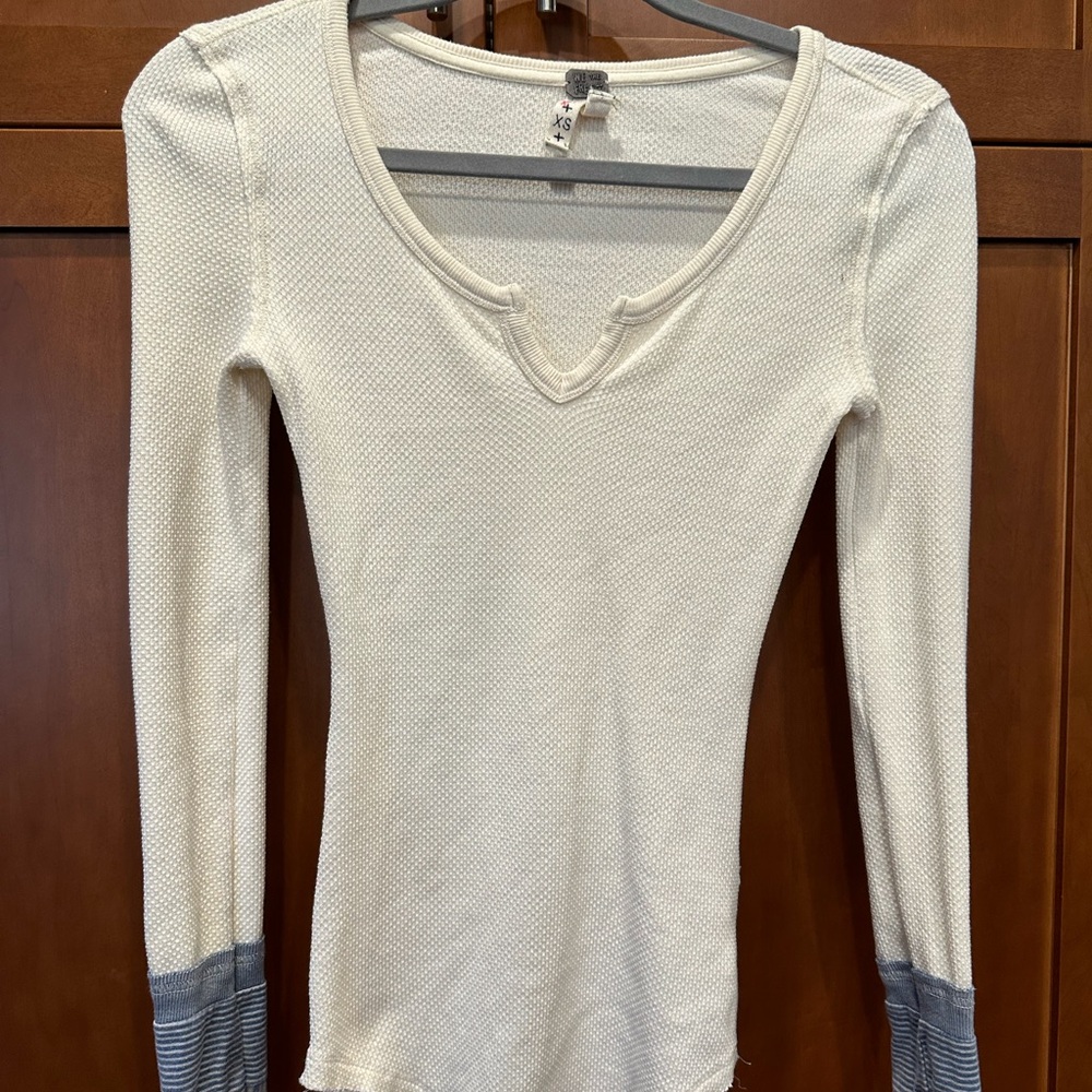 Free People We The Free Women's Cream and Gray Long Sleeve Top